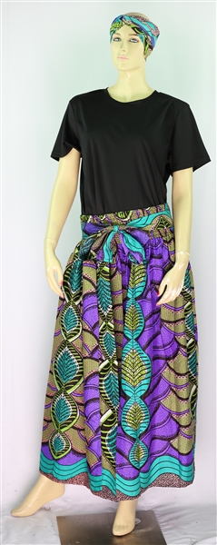 Fashion Tribal Leaf Print African Muu Head Wrap Dashiki Skirt Set