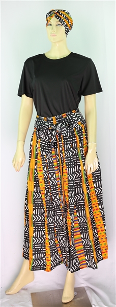 Fashion Geometric Print African Muu Head Wrap Dashiki Skirt Set
