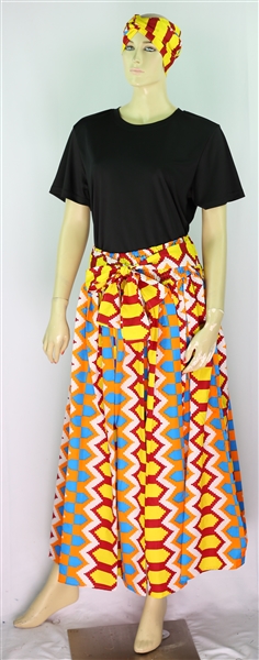 Fashion Colorful Geometric Print African Muu Head Wrap Dashiki Skirt Set