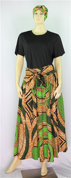 Fashion Tribal Print African Muu Head Wrap Dashiki Skirt Set