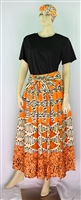 Fashion Striped, Multi-Shaped Print African Muu Head Wrap Dashiki Skirt Set