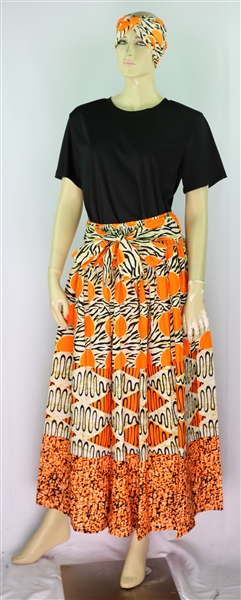 Fashion Striped, Multi-Shaped Print African Muu Head Wrap Dashiki Skirt Set