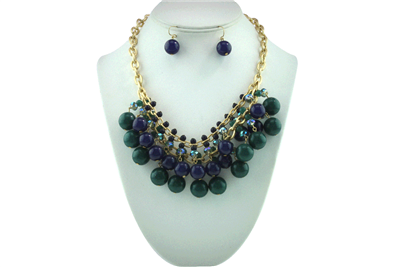 GREEN LINK BEADED NECKLACE SET