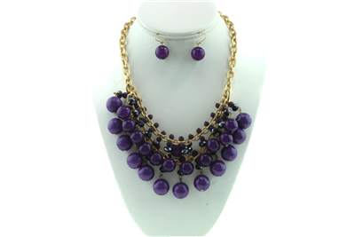 PURPLE LINK BEADED NECKLACE SET