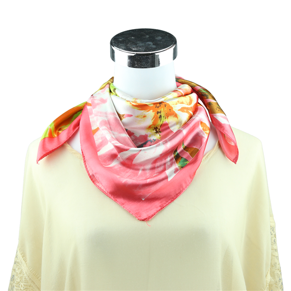 Colorful Watercolor Flower Printed Silk Pink Neckerchief