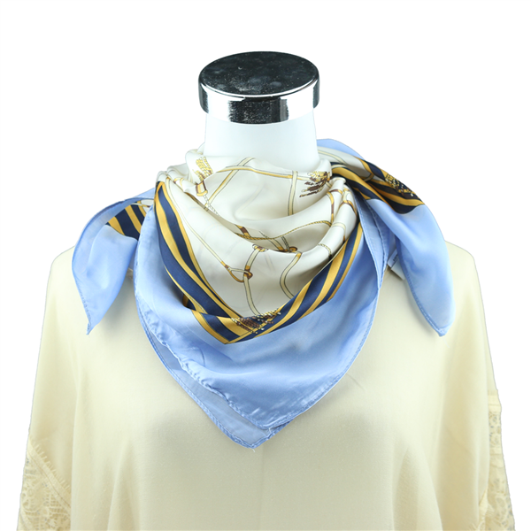 Gold & Black Tassel Printed Silk Light Blue Neckerchief