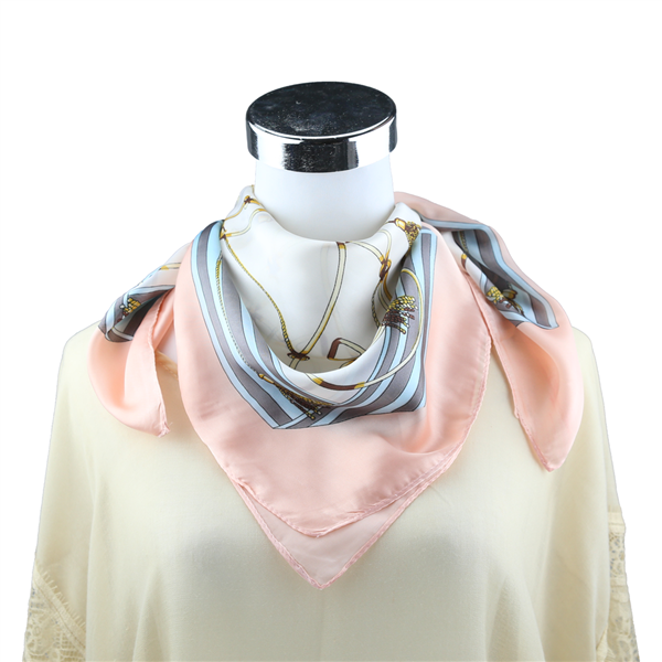 Gold & Light Blue Tassel Printed Silk Light Pink Neckerchief