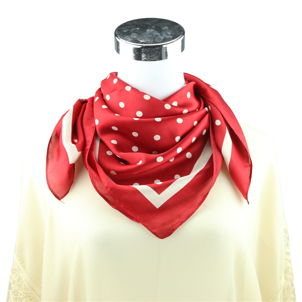 Red & Ivory Polka Dot Printed Silk Neckerchief