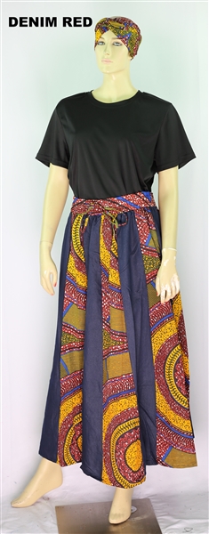 Fashion Split, Two-Tone Print African Muu Head Wrap Dashiki Skirt Set