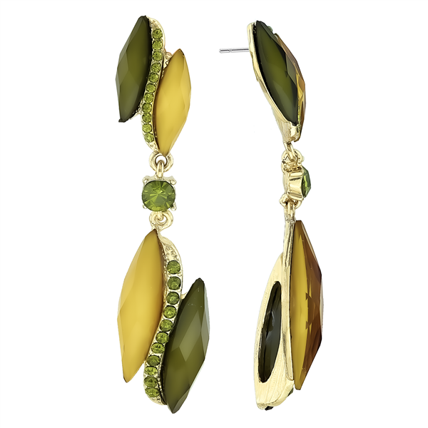 Unique Stylish Green & Yellow Crystal Stone Drop Gold-Toned Stud Earrings