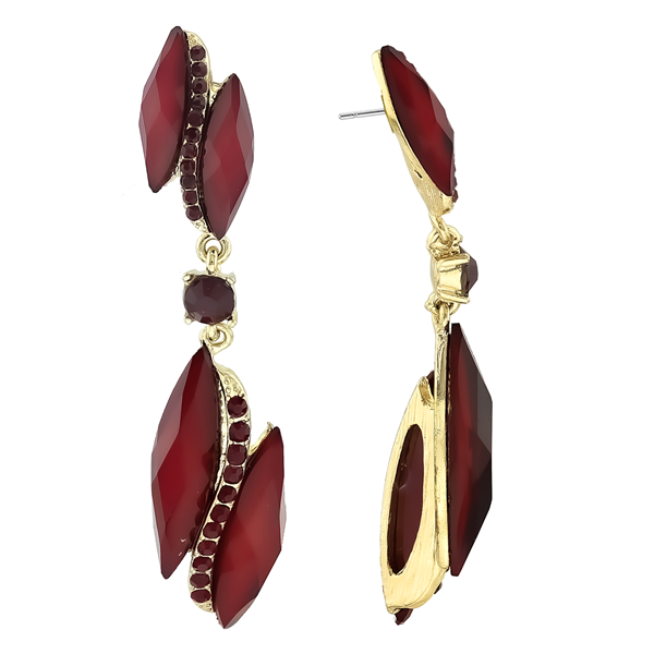 Unique Stylish Burgundy Crystal Stone Drop Gold-Toned Stud Earrings