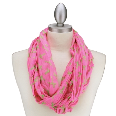 Pink & Green Cross Printed Pattern Infinity Scarf