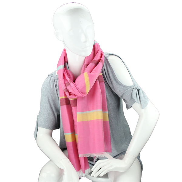 Fashionable Stylish Multi-Colored Striped Bar Pink Fringed Scarf