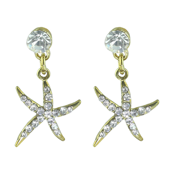 Shimmering Crystal Clear Thin Gold Starfish Stud Earrings