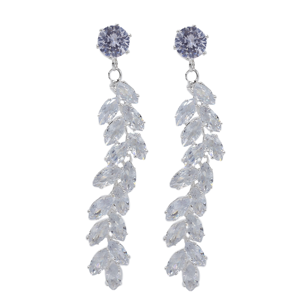Elegant Sparkling Diamond Crystal Silver-Toned Stud Dangle Drop Earrings