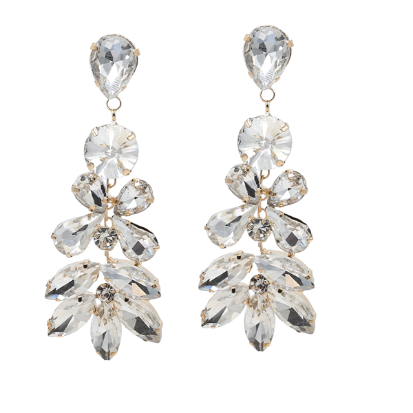Elegant Sparkling Diamond Crystal & Stones Gold-Toned Stud Dangle Drop Earrings