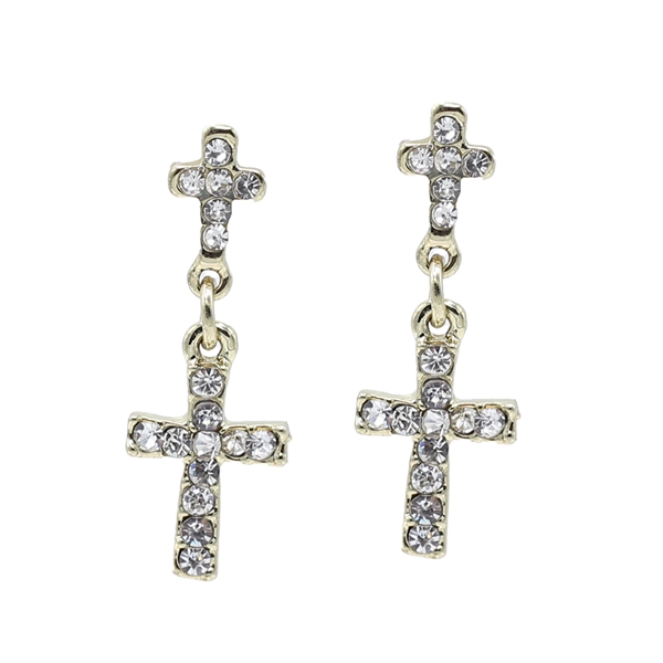 Dos Crystal Drop Cross Earrings