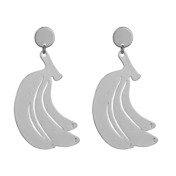 Stylish Juicy Silver-Toned Banana Statement Stud Dangle Earrings