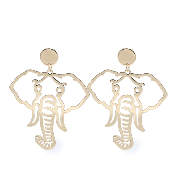 Stylish Lively Gold-Toned Elephant Head Statement Stud Drop Earrings