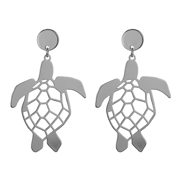 Stylish Lively Silver-Toned Turtle Statement Stud Dangle Earrings