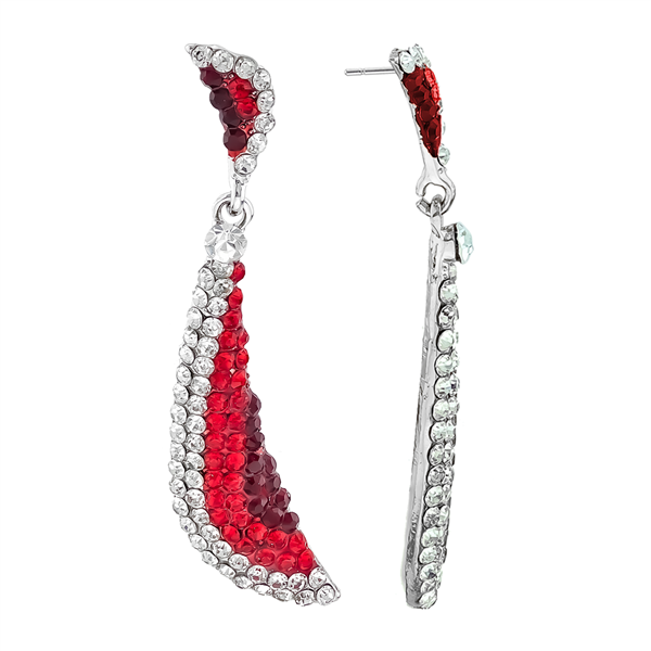 Classy Splendid Sparkling Clear, Red & Dark Red Crystal Drop Silver-Toned Stud Earrings