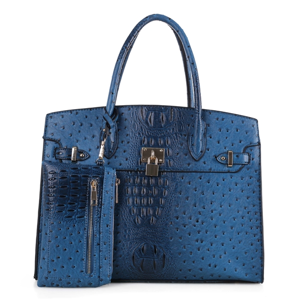 Blue Faux Alligator Skin Clone Shoulder Tote Handbag Set