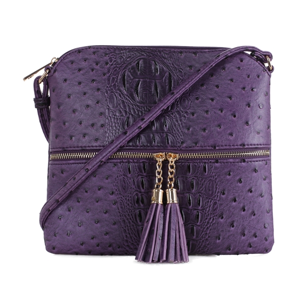 Chic Stylish Mod Purple Faux Alligator Skin Tassel Shoulder Crossbody