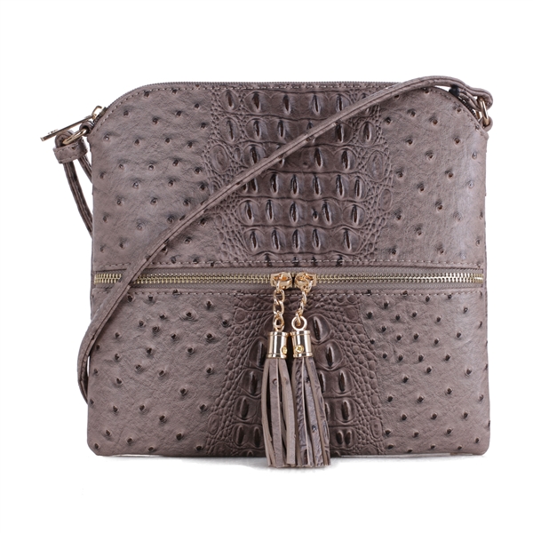 Chic Stylish Mod Stone Faux Alligator Skin Tassel Shoulder Crossbody