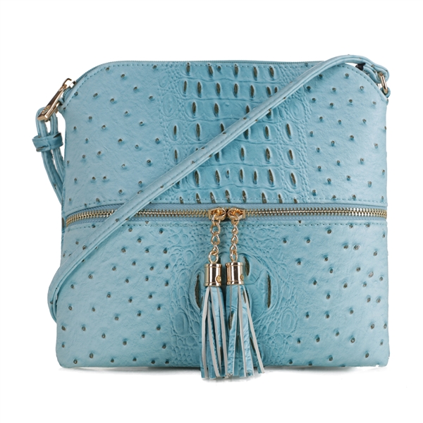 Chic Stylish Mod Turquoise Faux Alligator Skin Tassel Shoulder Crossbody