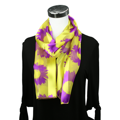 Yellow & Purple Sunflower Print Scarf