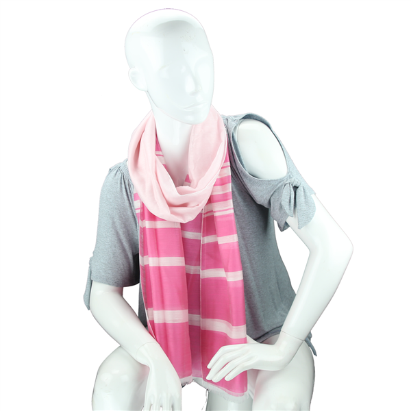 Fashionable Stylish Two-Tone Pink & Light Pink White Striped Fringed Scarf