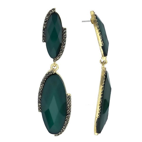 Unique Stylish Emerald Green Crystal Stone Drop Gold-Toned Stud Earrings