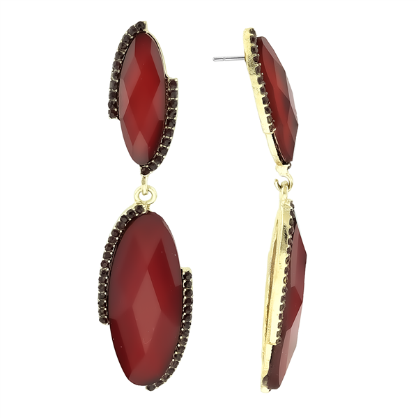 Unique Stylish Burgundy Red Crystal Stone Drop Gold-Toned Stud Earrings