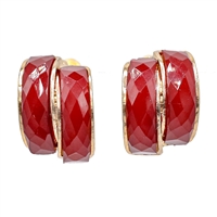 Unique Stylish Double Burgundy Stone Gold-Toned Stud Cuff Earrings