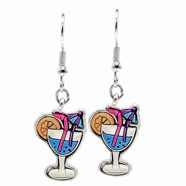 Fashion Rubber Colorful Martini Glass Silver-Toned Fish Hook Earrings
