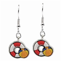 Fashion Rubber Multi-Colored Lifebuoy Ring and Beach Ball Silver-Toned Fish Hook Earrings