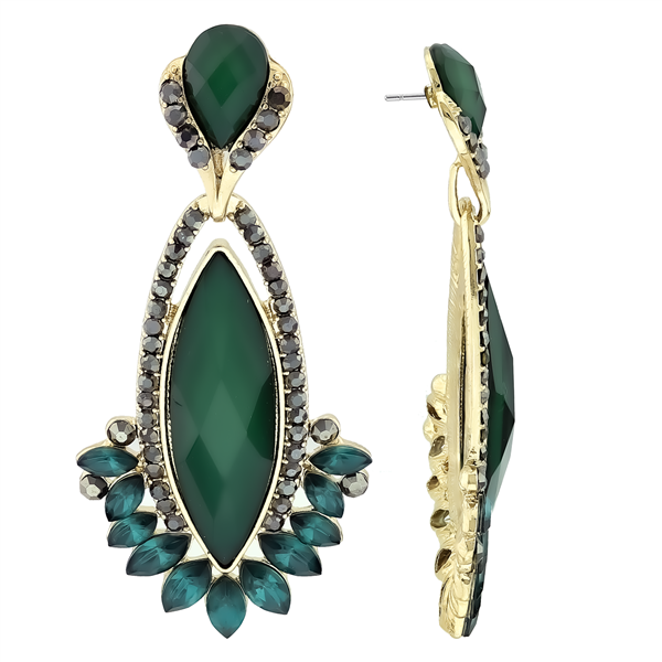 Unique Stylish Emerald Crystal Stone Drop Gold-Toned Stud Earrings