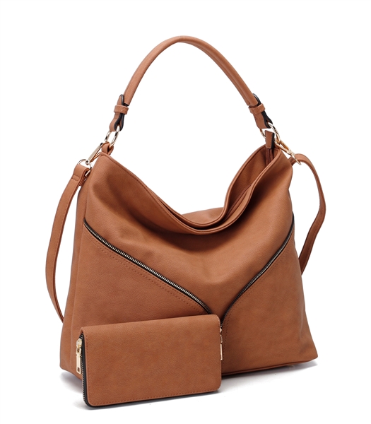 Fashion Brown Faux Leather Boho Style Satchel Handbag Set