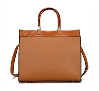 Fashion Light Brown Green Faux Leather Satchel Handbag