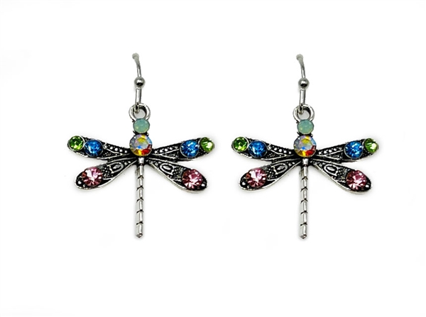 Stylish Sparkling Multi-Colored Crystal Dragonfly Fish Hook Earrings