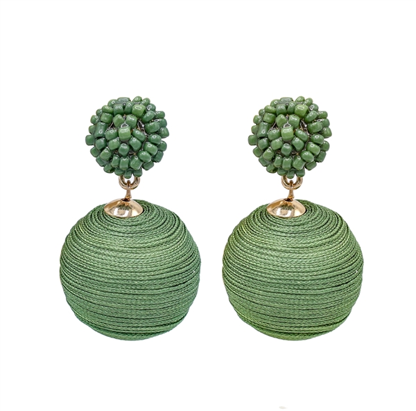 Unique Stylish Olive Green String Beaded Ball Stud Dangle Earrings