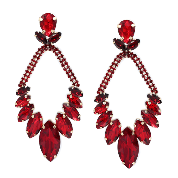 Gorgeous Sparkling Siam Red Crystal & Stones Gold-Toned Stud Dangle Drop Earrings