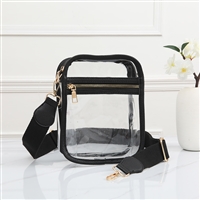 Fashion Transparent Black Faux Leather Trim Game Day Shoulder Crossbody Bag