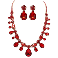Gorgeous Sparkling Siam Red Crystals & Stones Gold-Toned Crystal Chain Lobster Clasp Necklace Set