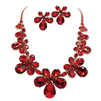 Gorgeous Sparkling Siam Red Crystals & Stones Gold-Toned Crystal Chain Lobster Clasp Necklace Set