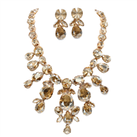 Gorgeous Sparkling Light Topaz Stones Gold-Toned Stone Cable Chain Necklace Set