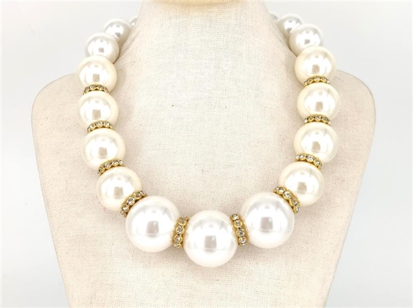 Fashion Sparkling Diamond Crystal Pearl Gold Toned Necklace