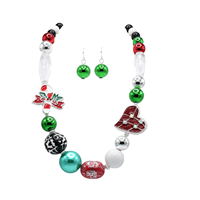 Fashion Christmas Colored Crystals, Stones, and Beads Holiday Season Gold-Toned 18" Lobster Clasp Necklace Set