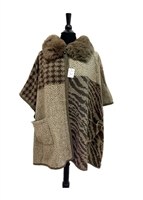 Cozy Thick Fur Cape Light Brown Cape Poncho