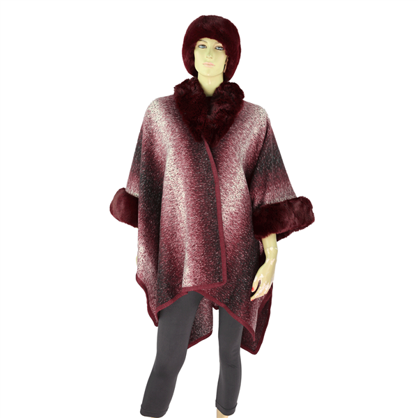 Warm & Cozy Thick Mixed-Color Ombre Pattern Fur Collar Cape Poncho
